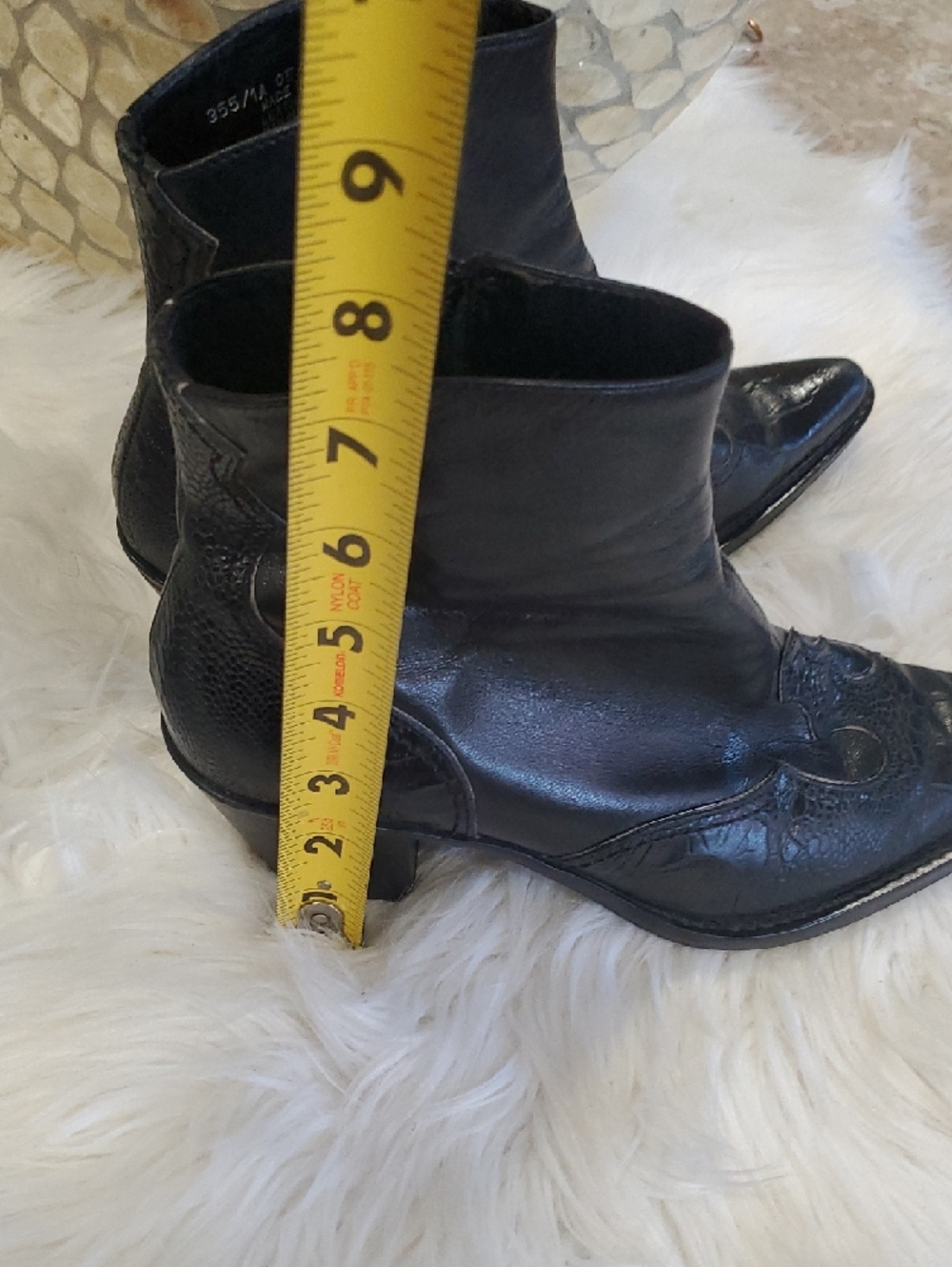 Franco Sarto Black Pointed Leather Ankle Booties with Embossed Toe - Picture 7 of 14